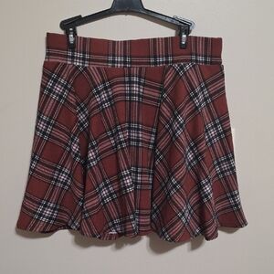 Plaid Circle Skirt in Burgundy for Women